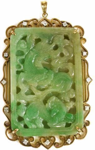 CHINESE GREEN JADE PLAQUE 14KT 3c108d