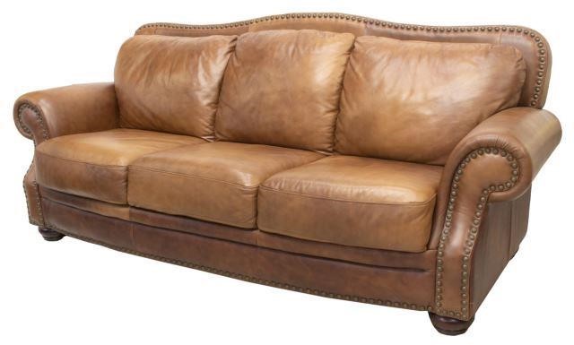 CONTEMPORARY BROWN LEATHER THREE 3c10b4