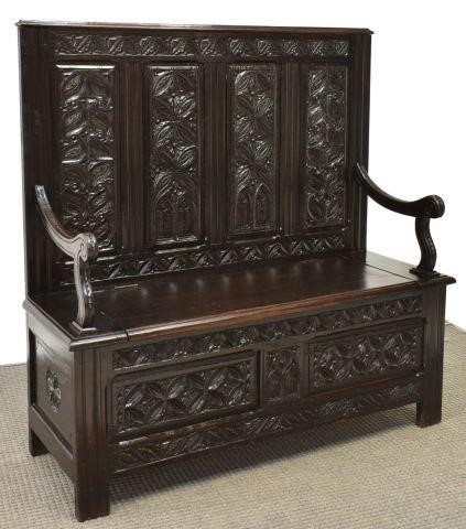 FRENCH BRETON CARVED OAK HALL BENCHFrench 3c111b