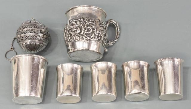 7)GROUP STERLING SILVER CUPS & TEA STRAINER