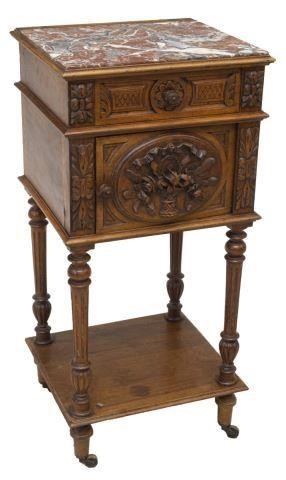 FRENCH MARBLE-TOP WALNUT NIGHTSTANDFrench