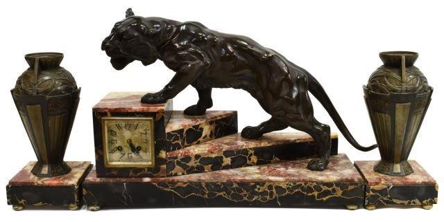 (3) FRENCH ART DECO FIGURAL MANTEL CLOCK