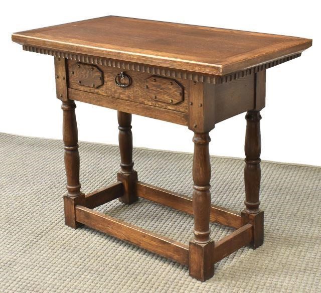 SMALL SPANISH OAK WORK TABLE W/