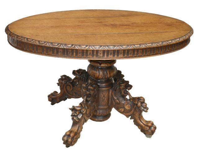 FRENCH CARVED OAK EXTENSION DINING 3c1321
