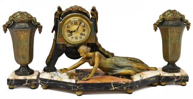 (3) FRENCH ART DECO FIGURAL MANTEL CLOCK