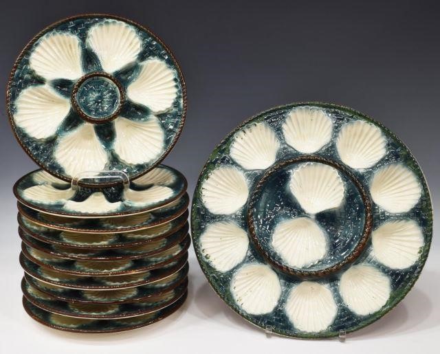  11 FRENCH MAJOLICA OYSTER PLATES 3c132e