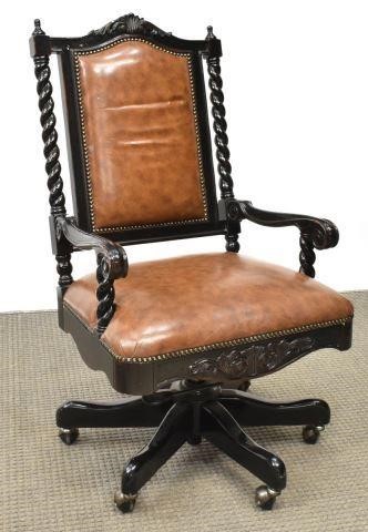 MAITLAND-SMITH MAHOGANY & LEATHER SWIVEL