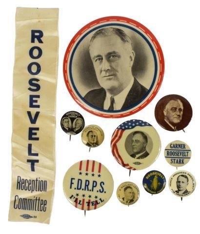 (11) CAMPAIGN PINS, ROOSEVELT &