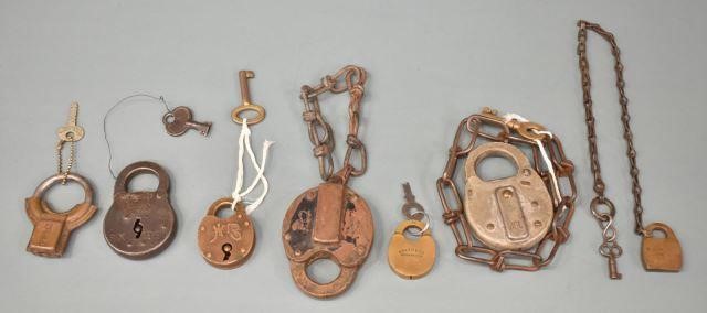  7 VINTAGE ANTIQUE PADLOCKS lot 3c13bc