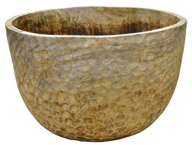 LARGE HEWN WOOD BOWL PLANTER, 29"DIAMLarge