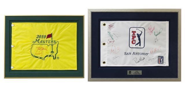  2 FRAMED AUTOGRAPHED GOLF FLAGS  3c1485