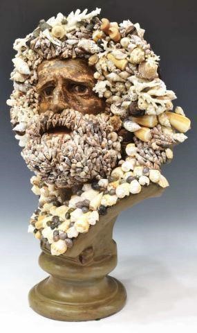 LARGE SHELL ART PLASTERWARE BUST OF