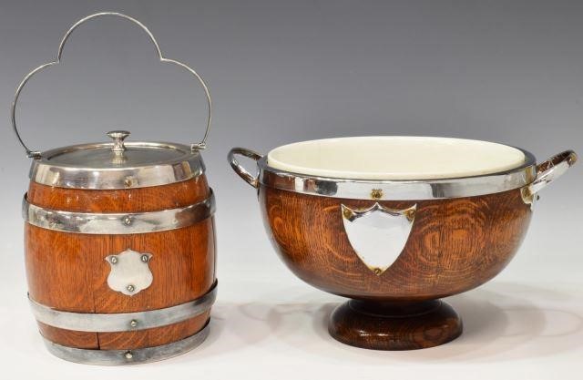 (2) ENGLISH OAK & SILVER PLATE