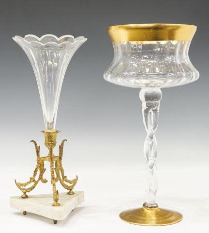  2 COLORLESS GLASS EPERGNE CENTERPIECE lot 3c1657