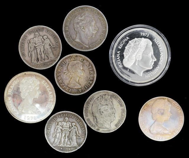 (8) WORLD SILVER COINS, APPROX.