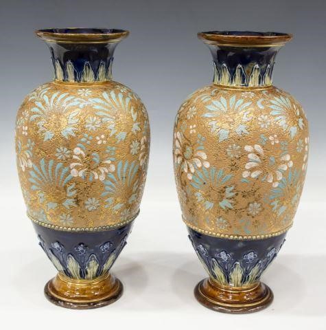 2) ENGLISH ROYAL DOULTON GILDED VASES,