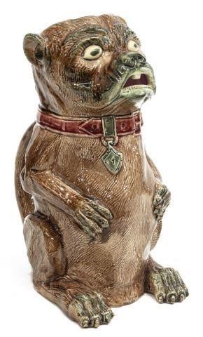 EUROPEAN MAJOLICA DOG FORM PITCHEREuropean