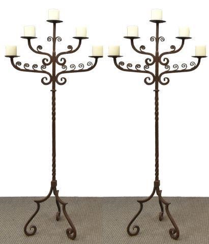  2 WROUGHT IRON STANDING FIVE LIGHT 3c16b4