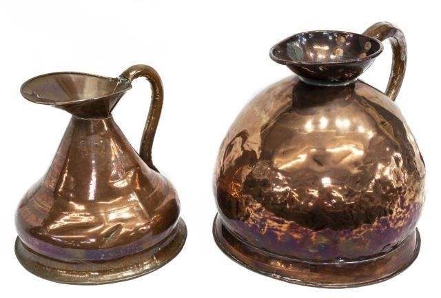 (2) ENGLISH COPPER HARVEST JUGS,