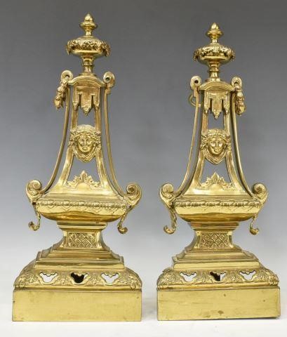  2 FRENCH GILT METAL CHENETS ANDIRONS lot 3c170b