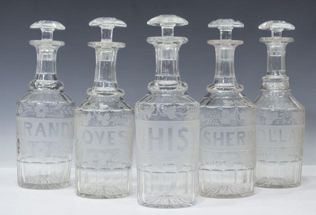  5 ENGLISH CUT GLASS DECANTERS 3c170c