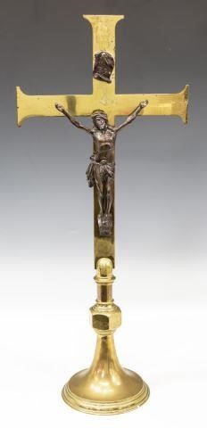 LARGE FRENCH BRASS ALTAR CRUCIFIX 3c1718