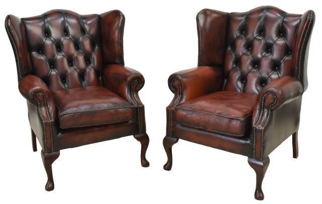 (2) QUEEN ANNE STYLE CHESTERFIELD
