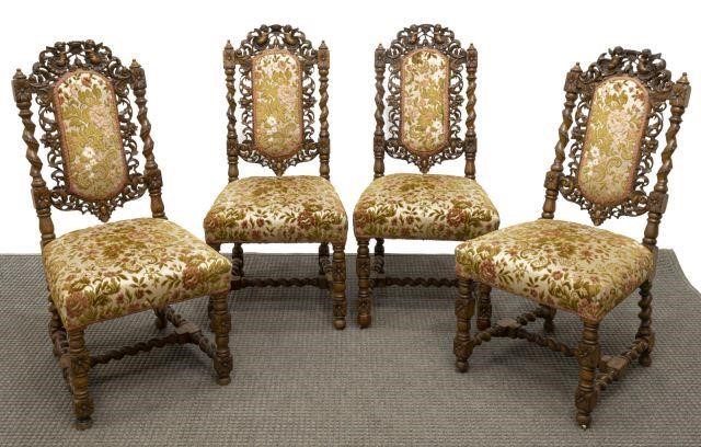 (4) ENGLISH CARVED OAK DINING CHAIRS(lot