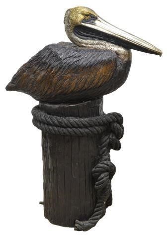 LARGE PATINATED BRONZE PELICAN