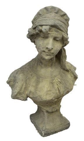 CAST STONE BUST OF A WOMAN WITH