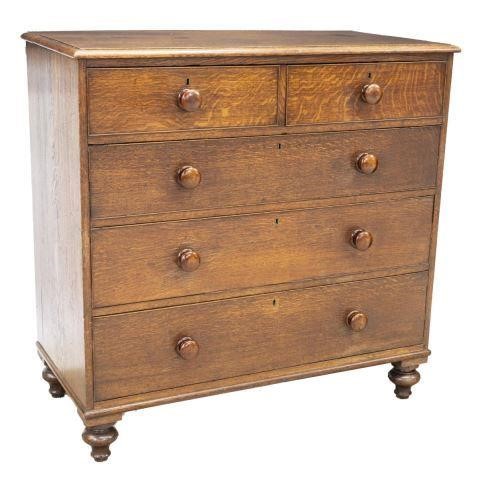 ENGLISH OAK CHEST OF FIVE DRAWERS,