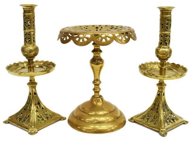  3 ENGLISH ARTS CRAFTS CANDLESTICKS 3c17de