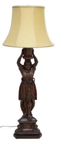 FRENCH TWO-LIGHT CARVED OAK CARYATID