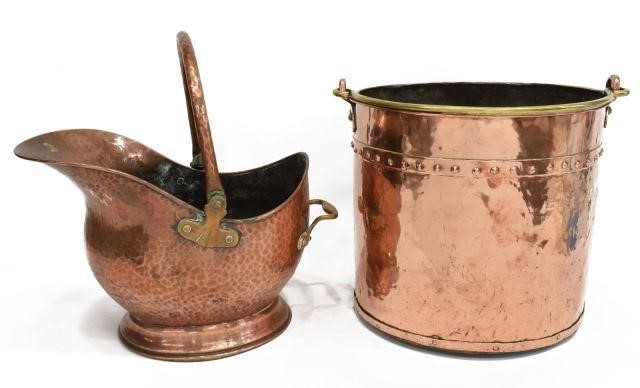  2 ENGLISH COPPER BRASS BUCKET 3c180a