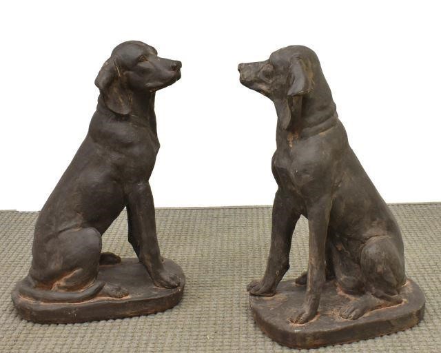  2 SEATED HUNTING DOGS IN A PATINATED 3c1808