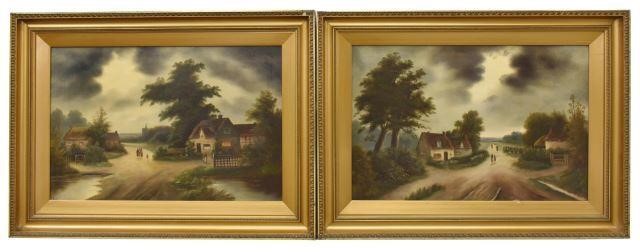 (2) FRAMED GENRE VILLAGE PAINTINGS