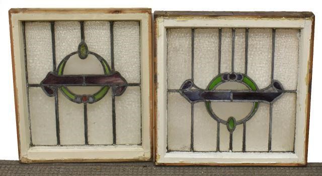  2 ENGLISH STAINED LEADED GLASS 3c1850