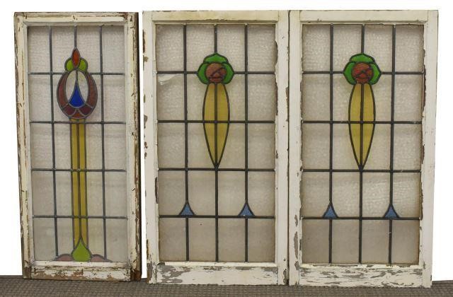  3 ENGLISH STAINED LEADED GLASS 3c1852