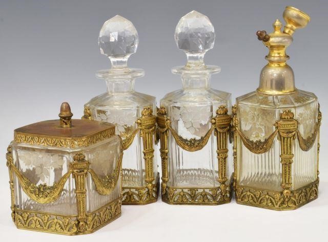  4 FRENCH GILT METAL MOUNTED GLASS 3c186a