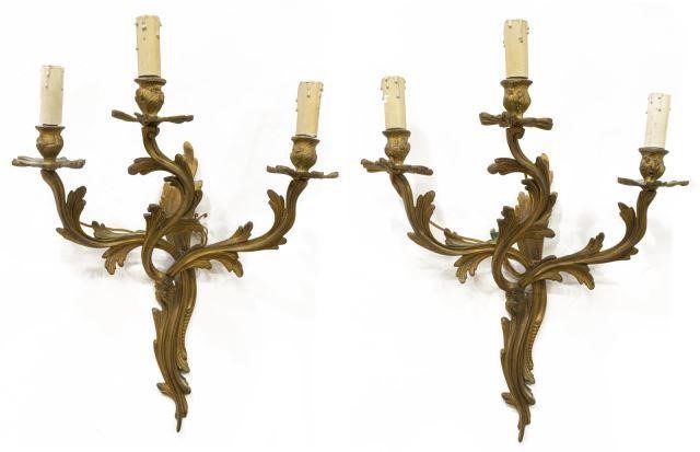  2 FRENCH LOUIS XV STYLE THREE LIGHT 3c189a