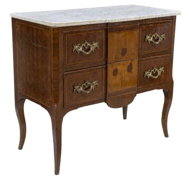 FRENCH MARBLE-TOP MARQUETRY TWO-DRAWER