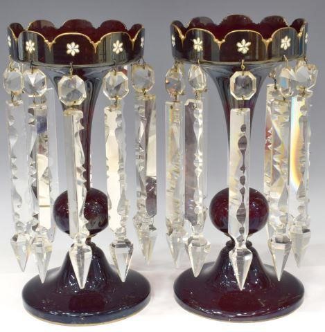 (2) VICTORIAN FLORAL ENAMELED GLASS