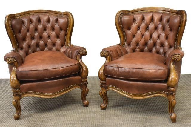  2 ITALIAN BROWN LEATHER UPHOLSTERED 3c18ff