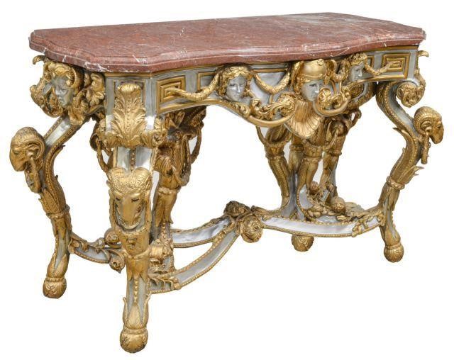 BAROQUE STYLE MARBLE-TOP GILT CONSOLE