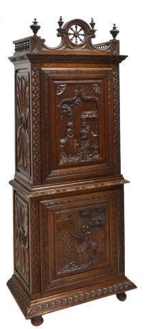 FRENCH BRETON CARVED OAK TWO DOOR 3c196b