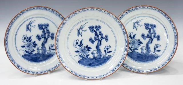 (3) DELFT BLUE & WHITE FAIENCE PLATES,