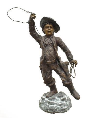 BRONZE SCULPTURE A YOUNG COWBOY 3c1980