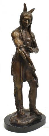 BRONZE SCULPTURE, STANDING INDIAN