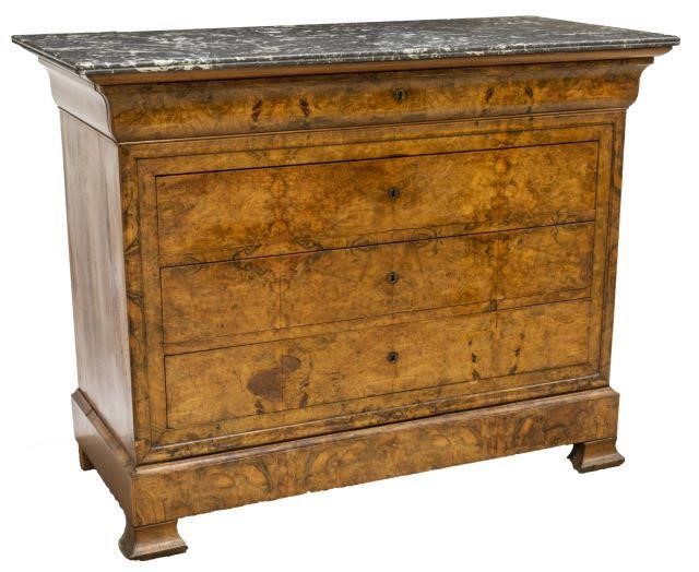 FRENCH MARBLE-TOP WALNUT FOUR-DRAWER