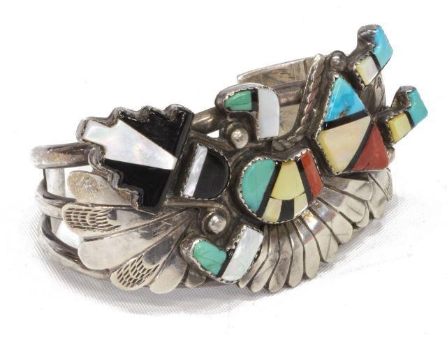 NATIVE AMERICAN ZUNI SILVER INLAY 3c1acc